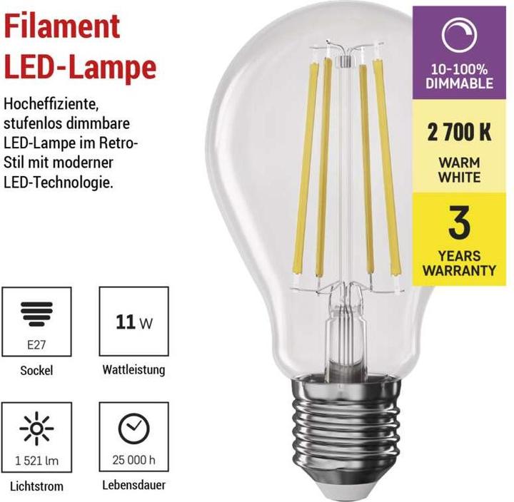 Energie-Label Emos LED Lampe Filament (E27, 11 W, 1521 lm, 1 x, D)