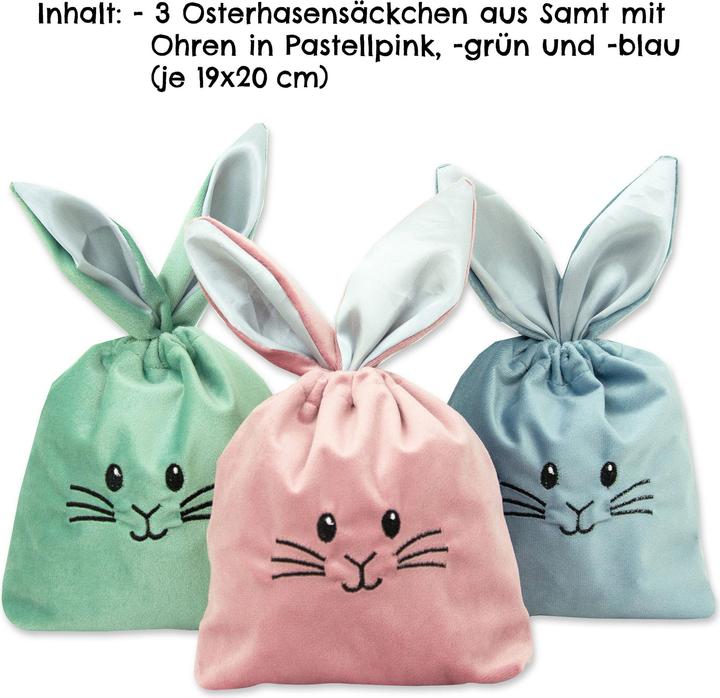 Produktbild Papierdrachen Oster Stoffsäckchen - Samt mit Ohren - Set 1 (Geschenkbox, 3 x)