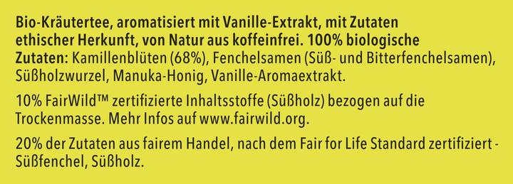 Nutritional values and ingredients Pukka Chamomile, Vanilla & Manuka Honey (50 g)