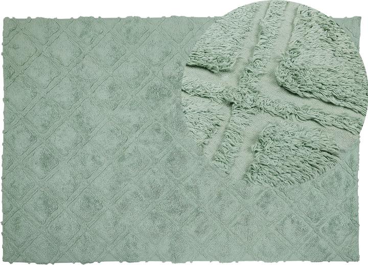 Actual product image Beliani Carpet cotton light green 140 x 200 cm geometric pattern short pile HATAY (140 x 200 cm)