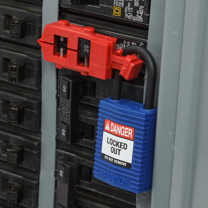 Produktbild Brady Safekey Kompaktes Nylon-Sicherheitsschloss mit Nylonbügel, Blau, 25 mm Bügelhöhe, 4.3 mm Bügeldur