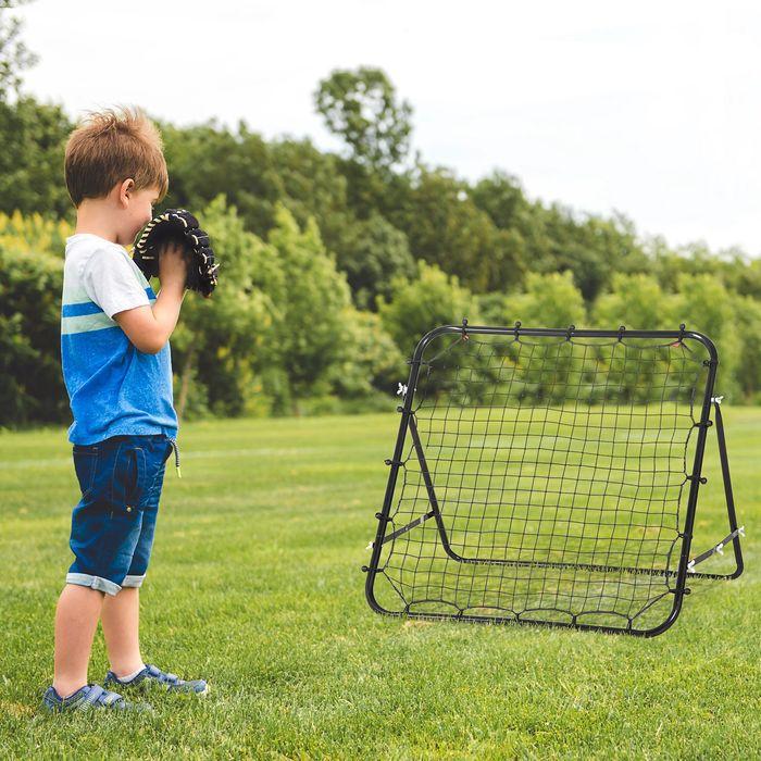 Produktbild Swisshandel24 Fussball Rebounder Kickback Tor Rückprallwand Netz, Metallrohr+PE Gewebe, 96 x 80 x 96 cm, Schwarz