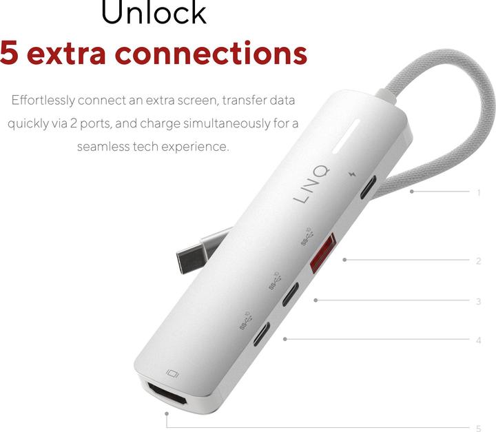 Produktbild LINQ Connects 5in1 PRO USB-C Multiport Hub 140W (USB-C, 5 Ports)