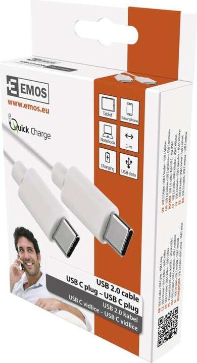 Produktbild Emos USB Kabel 2.0 C Stecker - USB 2.0 C Stecker 1m, weiss (1 m, USB 2.0, 60 W)