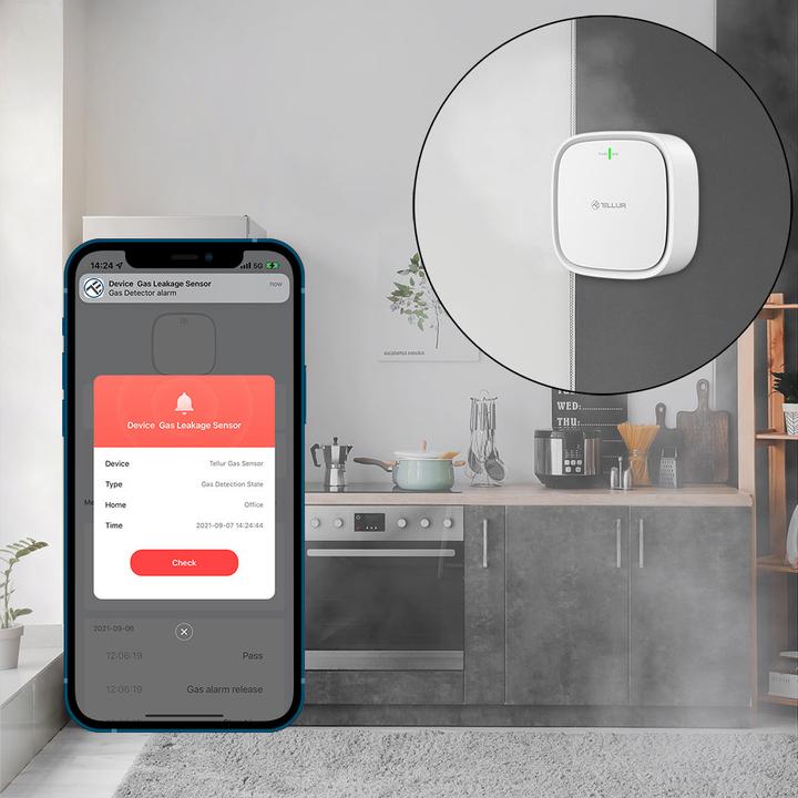 Produktbild Tellur Intelligenter WiFi-Gassensor DC12V 1A baltas