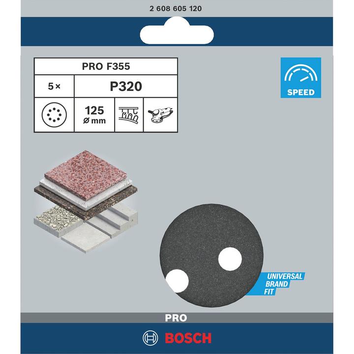 Immagine prodotto Bosch Professional Zubehör Foglio abrasivo PRO F355, 125 mm, G320 (320)