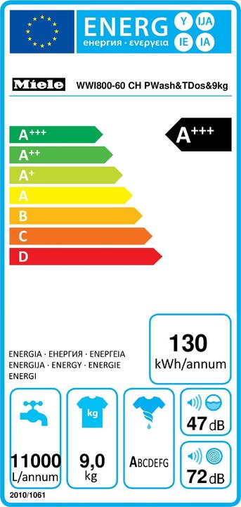 Energie-Label Miele WWI800-60 CH LI (9 kg, Links)