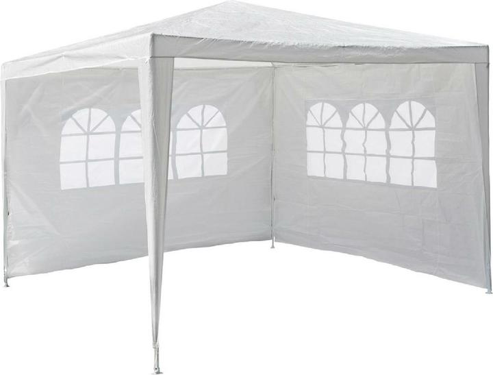 Produktbild VCM Pavillon 3x3 m in weiss PE Plane 2 Seitenteile Partyzelt Gartenzelt Sonnenschutz (300 cm, 300 cm)