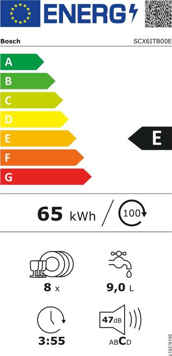 Energie-Label Bosch Hausgeräte Serie 6, Einbau-Modular-Geschirrspüler, 60 cm, Schwarz, SCX6ITB00E