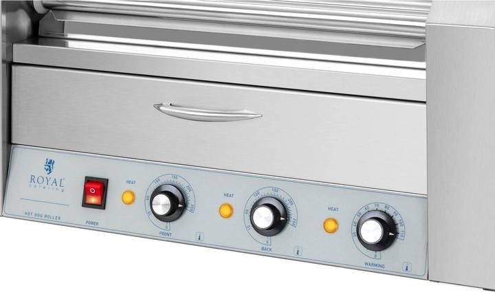 Produktbild Royal Catering Hot Dog Grill 2 Zonen Edelstahl Rollengrill Würstchengrill 5 Rollen 1.420 W
