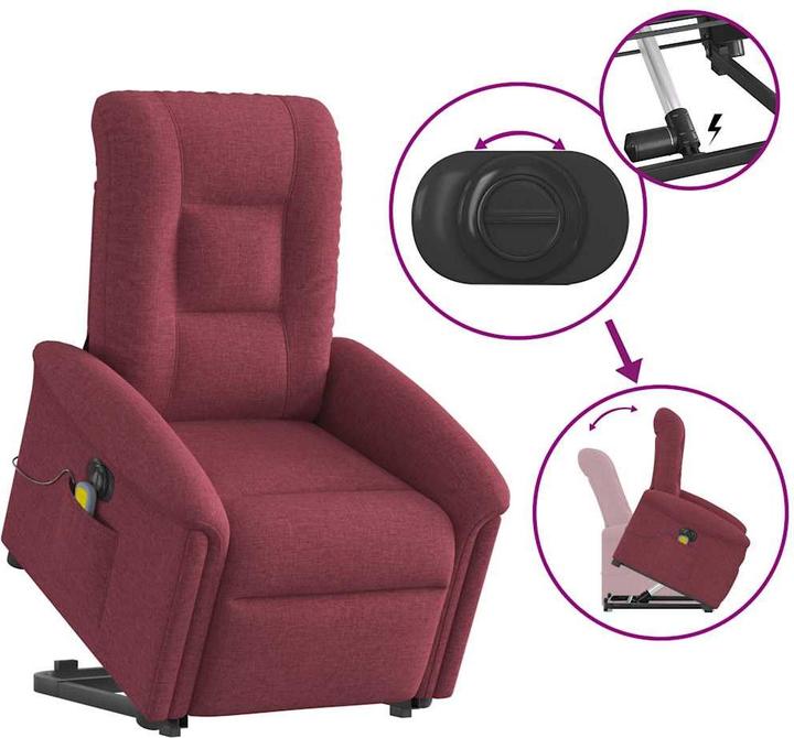 Immagine prodotto VidaXL Poltrona massaggiante elettrica con ausilio per l'assistenza in piedi in tessuto rosso vino