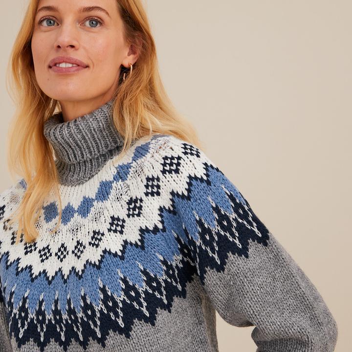 Immagine prodotto Anne Weyburn Grobstrickpullover mit Jacquardmuster und Rollkragen (42)