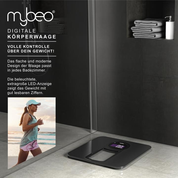 Produktbild Mybeo Digitale Körperwaage, Badezimmer Waage mit 6 mm Sicherheitsglas, Glas Personenwaage mit LCD Anzeige (150 kg)