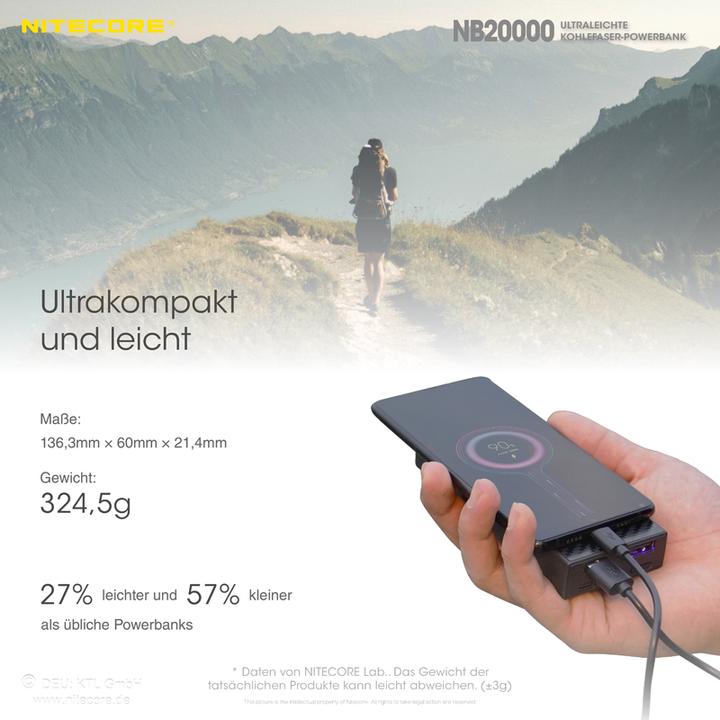Actual product image Nitecore NB20000 (20000 mAh, 45 W, 77 Wh)