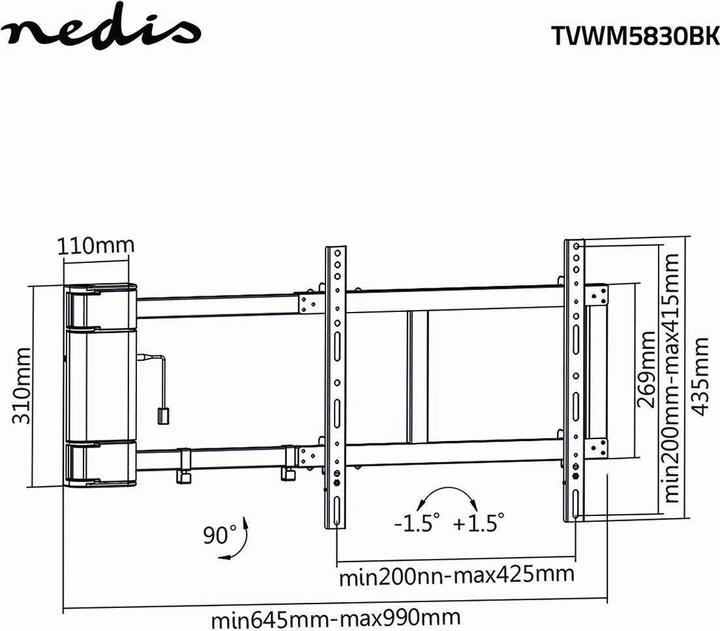 Actual product image Nedis Motorized TV wall mount 32-60" (Ceiling, 60", 40 kg)