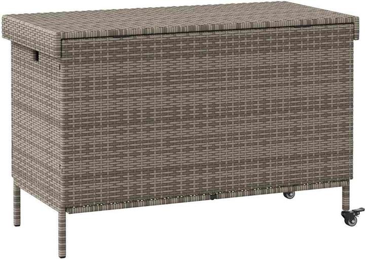 Produktbild VidaXL Gartentruhe mit Rollen Grau 110x55x73 cm Poly Rattan Garten Auflagenbox
