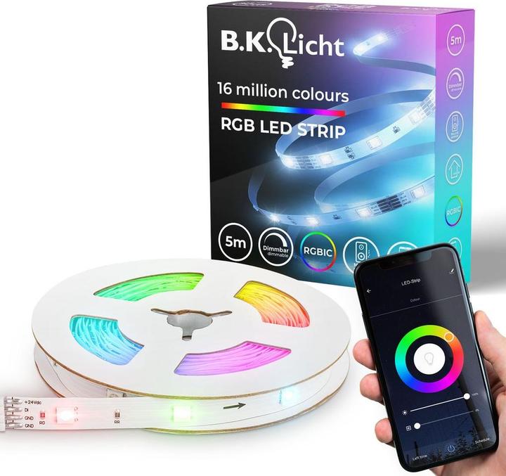 Produktbild B.K.Licht WiFi + Bluetooth Magic RGB-LED Flexband, 5m, inkl. Musiksensor (4 cm, Indoor)