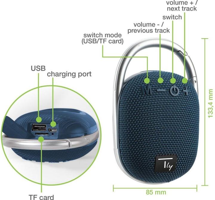 Actual product image Techly ICASBL321BL portable speaker Mono portable speaker Blue (2 h, USB power delivery)