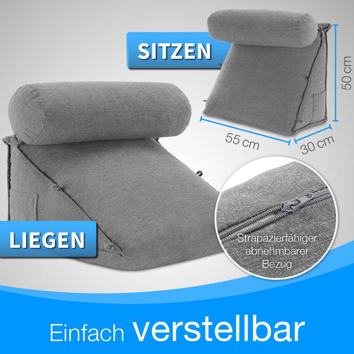 Produktbild Aktivshop Rückenkissen Bett/Sofa mit Abnehmbarer Nackenrolle und Seitentasche, Rückenstützkissen mit (55 x 50 x 30 cm)