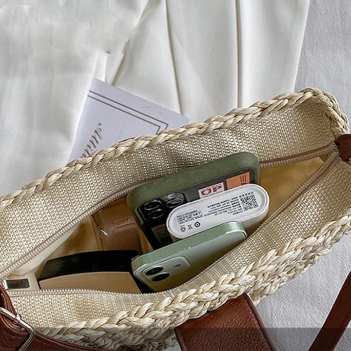 Produktbild Only-Bags.Store Sommer Stroh Ba Mode Halbkreis Taschen Rattan Handmade Messenger Handtasche Travel Beach Bags Tote