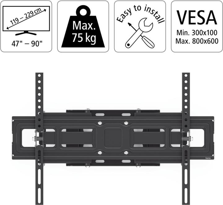 Produktbild Hama FULLMOTION TV Wall Bracket, 5 stars, XL - Befestigungskit (Anschlussplatte, Neig (Wand, 90.31", 75 kg)