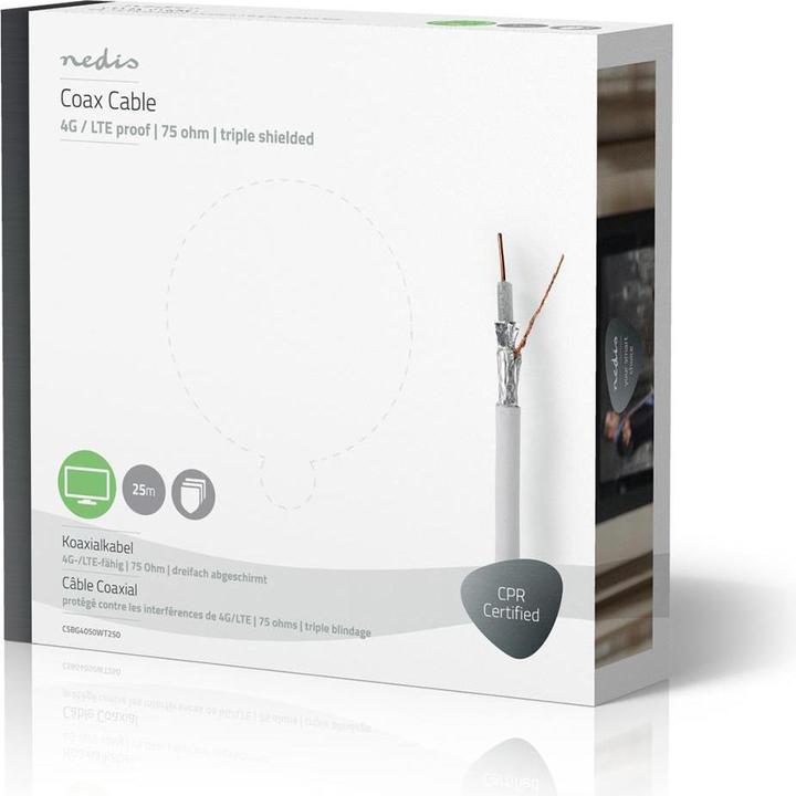 Produktbild Nedis Antennenkabel auf Rolle | 4G / LTE Secure | 75 Ohm | 3-fach geschirmt | ECA | 25.0 m | Koax | (75 dB, Antennenkabel)