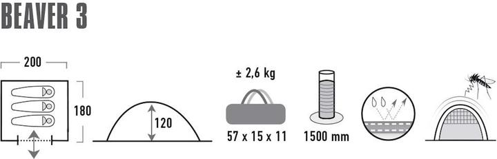 Productafbeelding High Peak Bever 3 (Koepeltent, 2.60 kg, 3 personen)