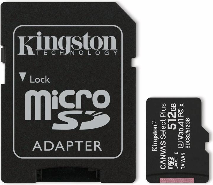 Actual product image Kingston Canvas Select Plus (512 GB, microSDXC, U3, UHS-I)