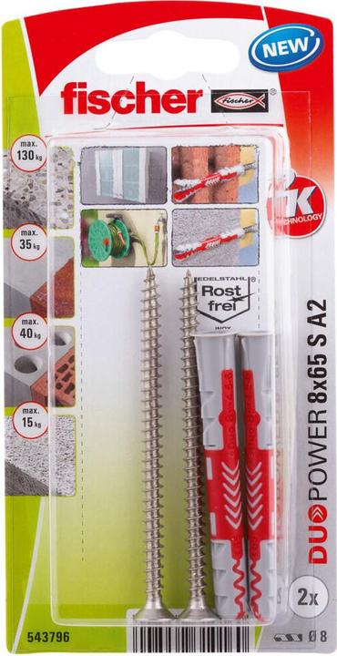 Fischer DuoPower 8x65 S A2 K (2) (2 pz.)
