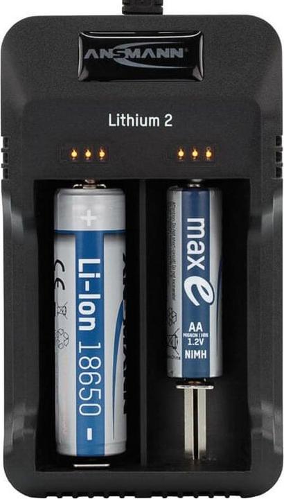Actual product image Ansmann Charger Lithium 2 for 1-2 Li-Ion battery 3.6V, 3.7V with LED charge status indicators, black (1 pcs., Chargers without battery)