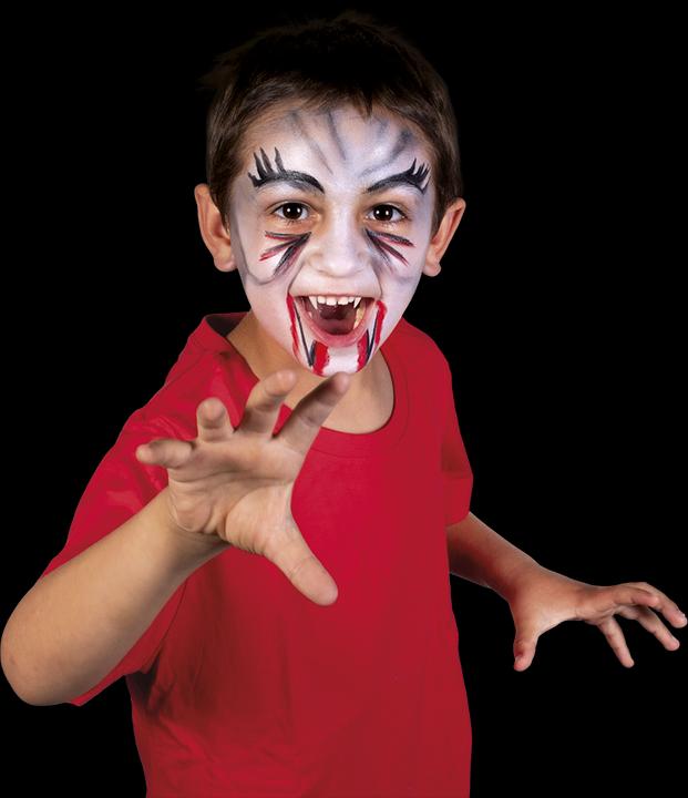 Actual product image Jovi Face Paint Scary 3 jars of 8 ml in white, red and black in hanging box. Including Make up sponge and