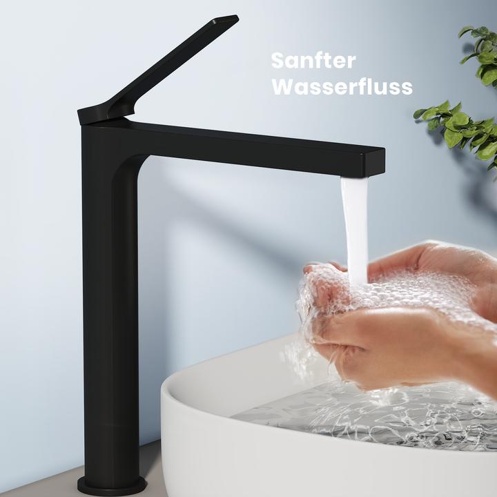 Produktbild Emke Wasserhahn Bad, Anthrazit, Mischbatterie Waschbecken, Messing, mit Luftsprudler, Keramikkartusche, e