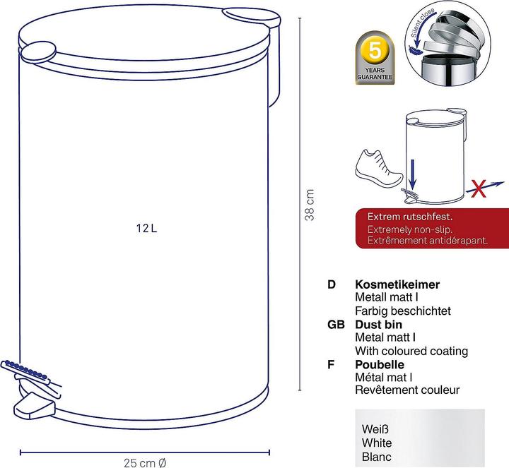 Image du produit Kela Poubelle Mats blanc (12 l)