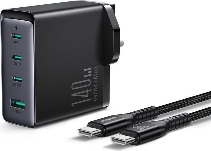 Joyroom GaN-Ladegerät UK JR-TCG05UK 140 W 3x USB-C USB-A + USB-C / USB-C-Kabel 240 W 1,2 m (140 W)