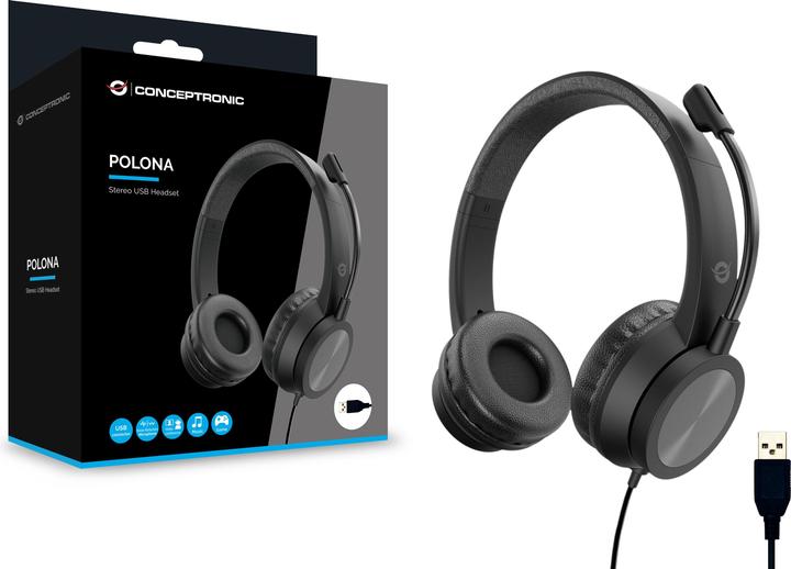 Produktbild Conceptronic Headset Geräuschunterdrückung,USB,2.0m schwarz (Kabelgebunden, USB-A)