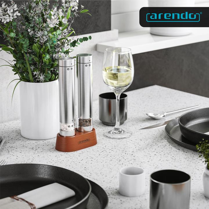 Actual product image Arendo Salz- & Pfeffermühle Elektrisch 2er Set, Gewürzmühlen, Edelstahl, Glasbehälter, Batteriebetrieben (Pepper, Herbs, Salt)