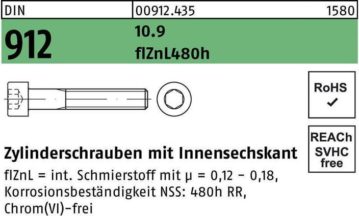 Immagine prodotto Vite a testa cilindrica DIN 912 con esagono incassato M 16 x 80 10,9 flZnL/nc/x/x/480h/C (25 Viti per pezzo)
