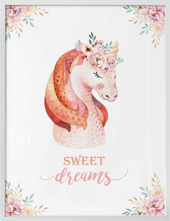 Produktbild Trenddeko Kvilis - Sweet Dreams - Einhorn mit Blumenkranz (80 x 100 cm)
