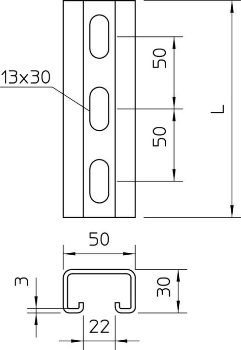 Produktbild OBO Bettermann Profilschiene gelocht, Schlitzweite 22mm 1121243
