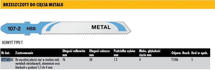 Actual product image DeWalt Jigsaw blades T type HSS76x50mm 5pcs. for metal (DT2160)