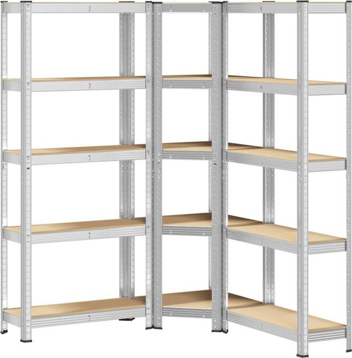 Produktbild VidaXL Regal-Set 5 Böden 3-tlg. Silbern Stahl & Holzwerkstoff Garagenregal
