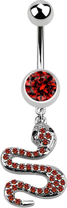 Star Piercing Banane silber mit Anhänger Schlange rot (Chirurgenstahl 316L, ohne Messing)