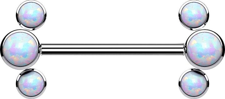 Actual product image Star Piercing Threadless Barbell silber front drei Opale weiss (without brass, Titanium G23)