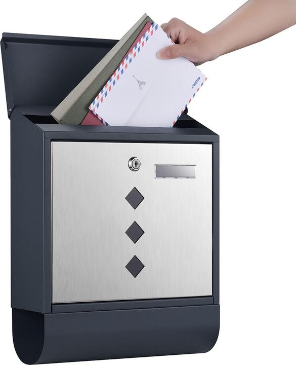 Produktbild Wiltec Briefkasten V36 Anthrazit Edelstahl 305x105x385mm pulverbeschichtet Wand