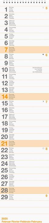 Valeurs nutritives et ingrédients Biella Calendrier mural (12 x 54,5 cm, Non contraignant, Français, Allemand, Anglais, Italien)