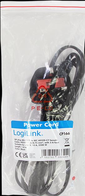 Actual product image LogiLink Mains cable, BS 1363 (UK) to IEC C7, black, 1.8 m (1.80 m)