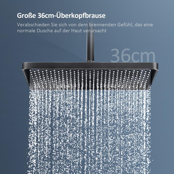 Actual product image Emke Thermostatic Shower System with Overhead Rain Shower, Hand Shower, and Lower Outlet, Black Metal