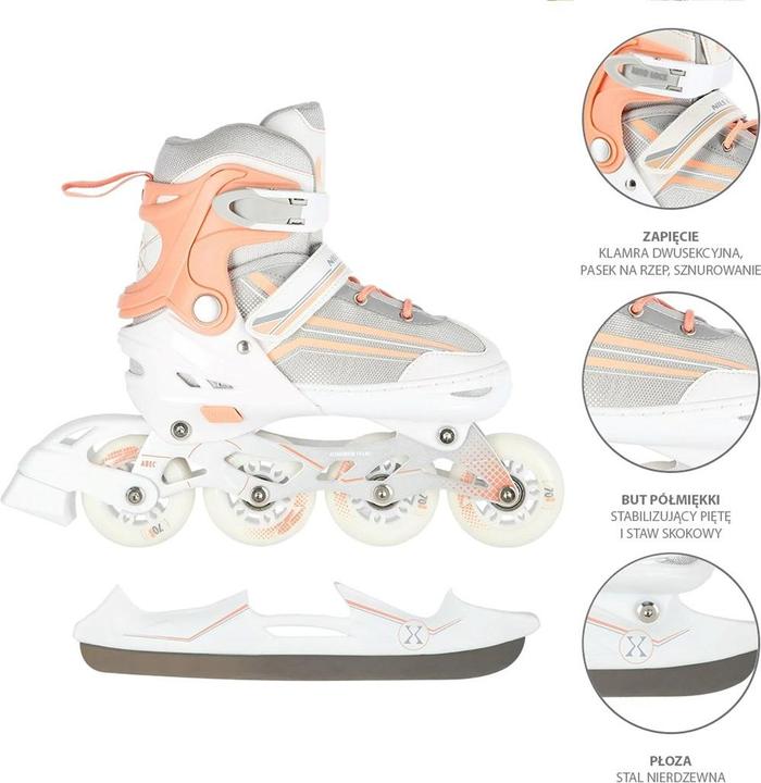 Actual product image Nils NH18190 2in1 WHITE AND PINK SIZE M. S(29-33) INLINE SKATES WITH DIM. TUL. ICE HOCKEY EXTREME (29, 30, 31, 32, 33)