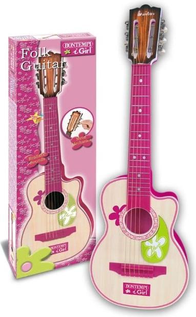 Produktbild Bontempi Pink Wooden Guitar with 6 strings, 70 cm (207071)