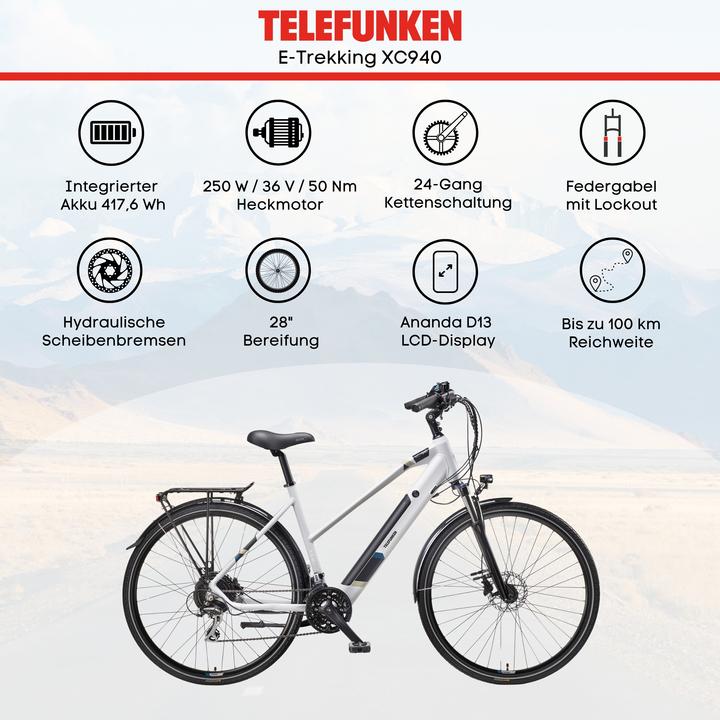 Actual product image Telefunken Trekking E-Bike Expedition XC940, Wheel size 28 ", Warranty 24 month(s), White/Black (50 cm)